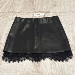 Alice + Olivia RUBI VEGAN LEATHER LACE TRIM MINI SKIRT